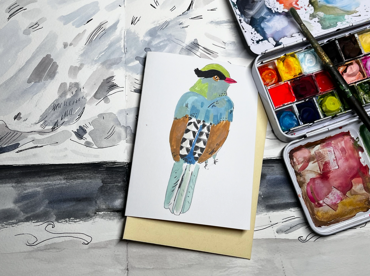 Teal kingfisher Notecard