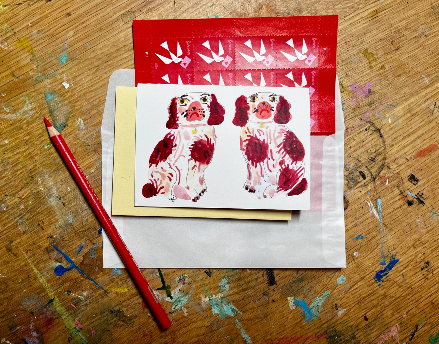 Staffordshire dog figurines notecard