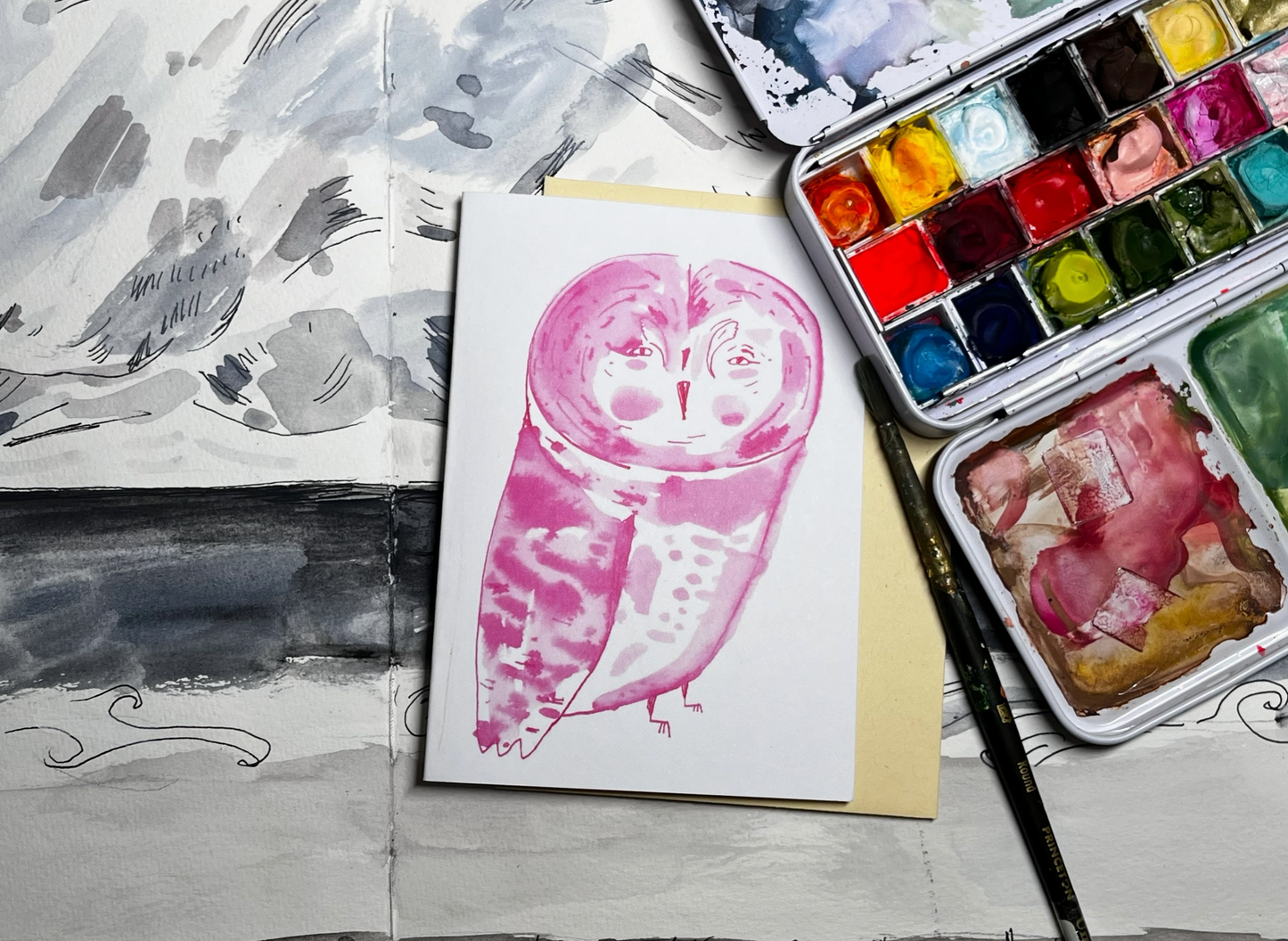 Pink Owl Notecard