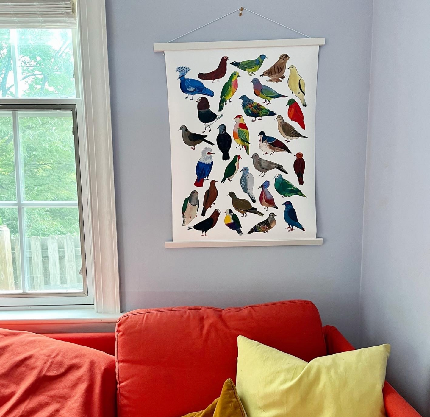 Colorful pigeons and doves print with hanging frame