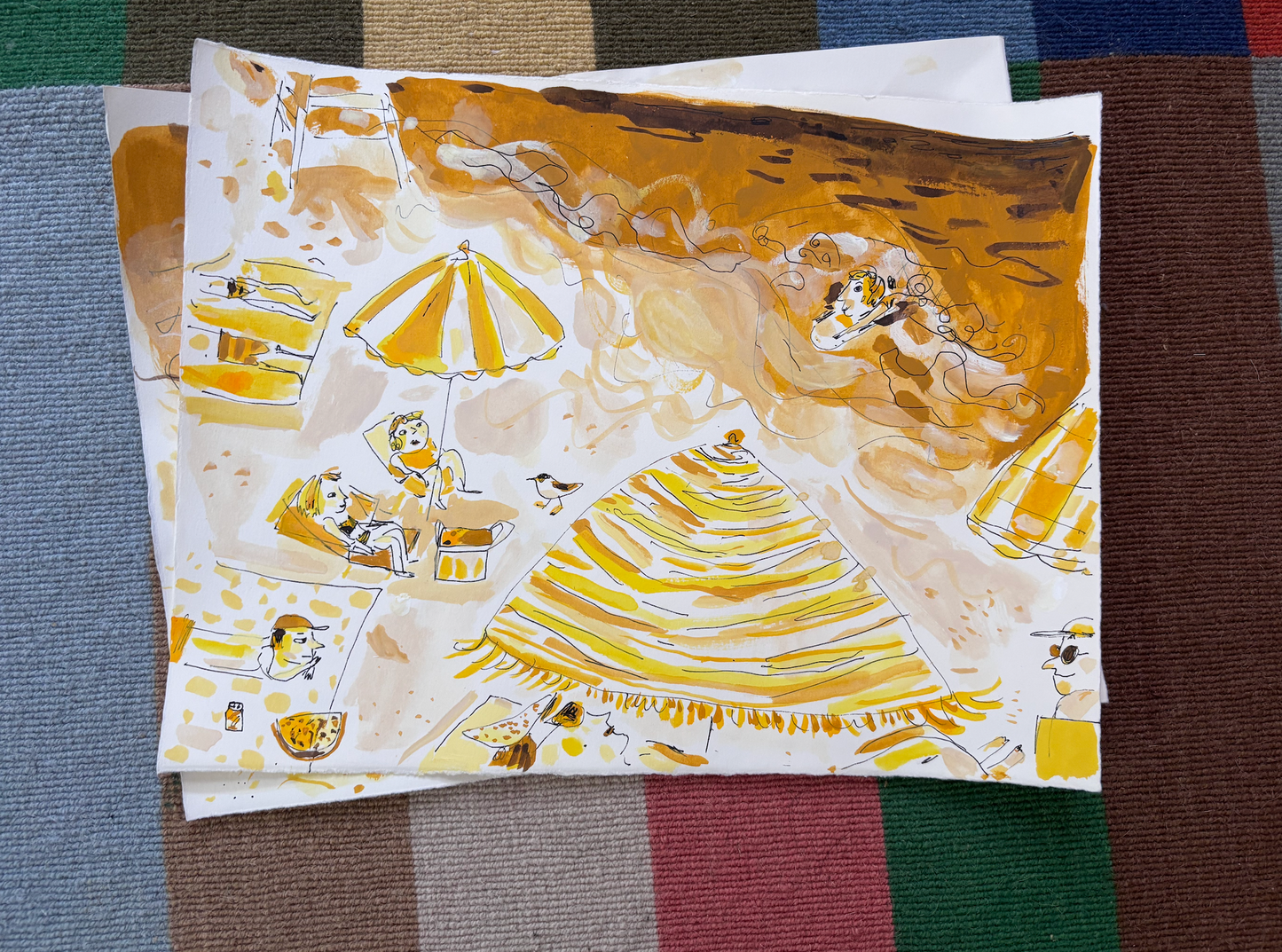 Beach painting in yellows 1
