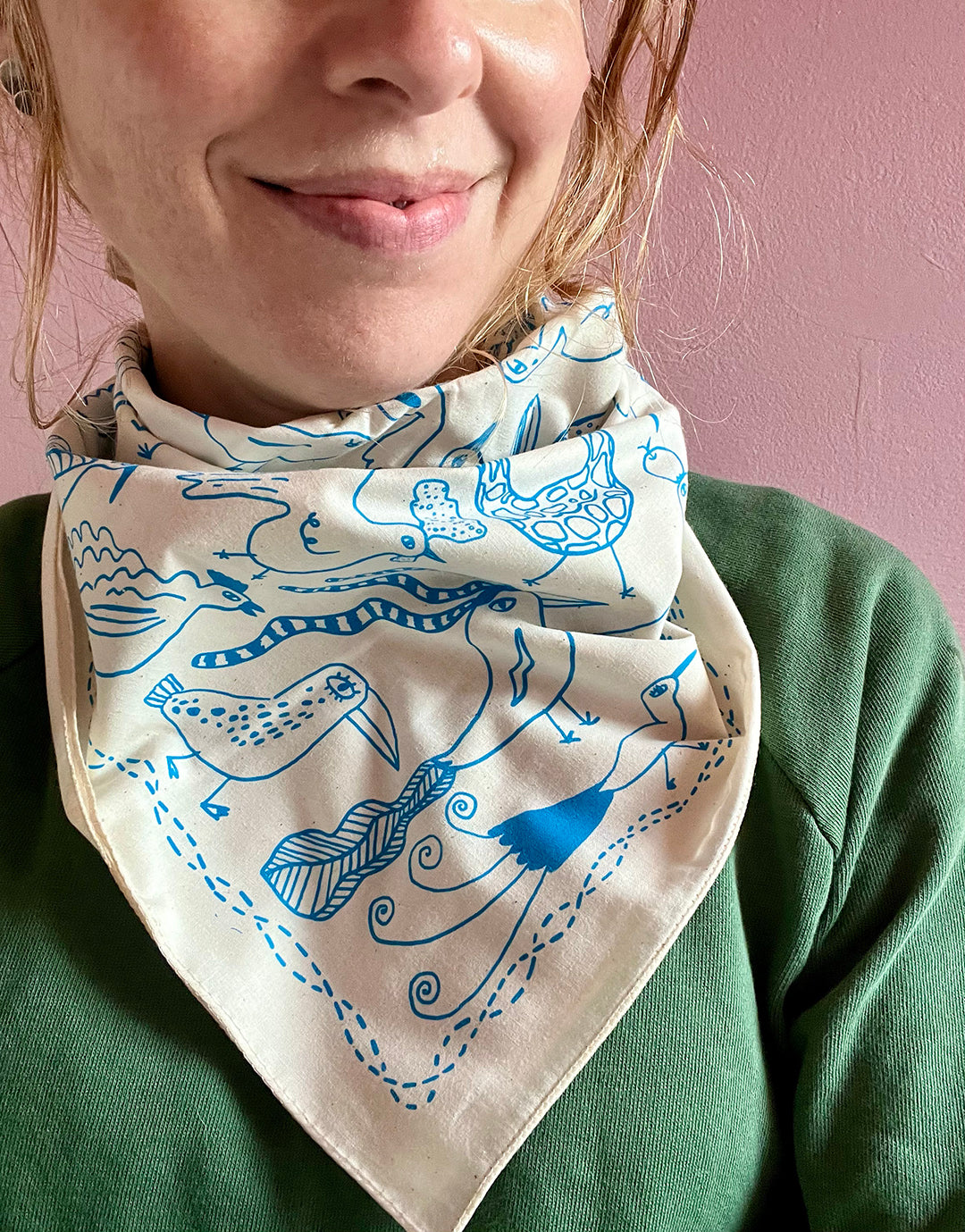 Bird Bandana, screen printed cotton scarf