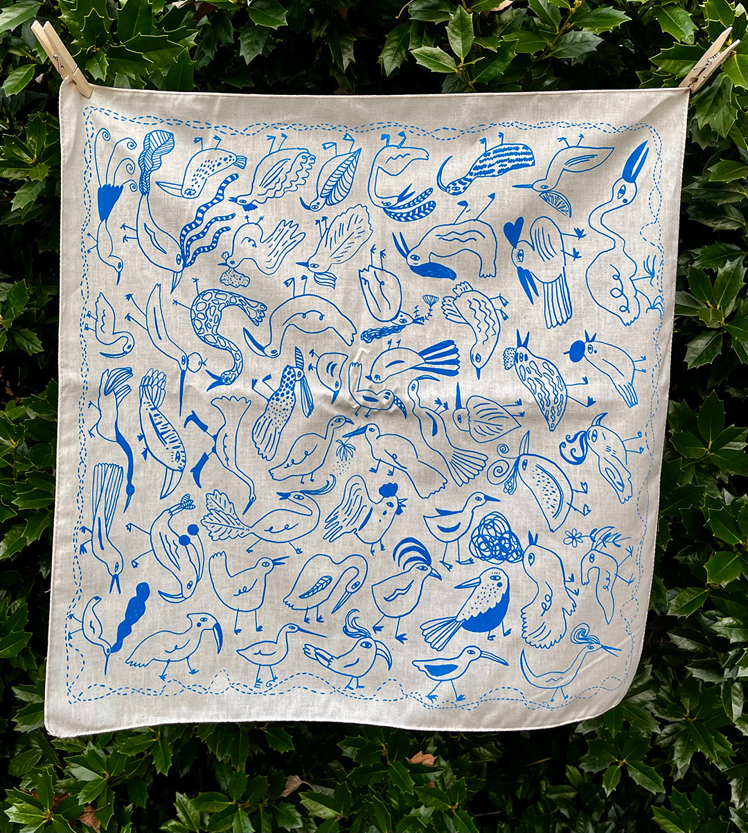 Bird Bandana, screen printed cotton scarf