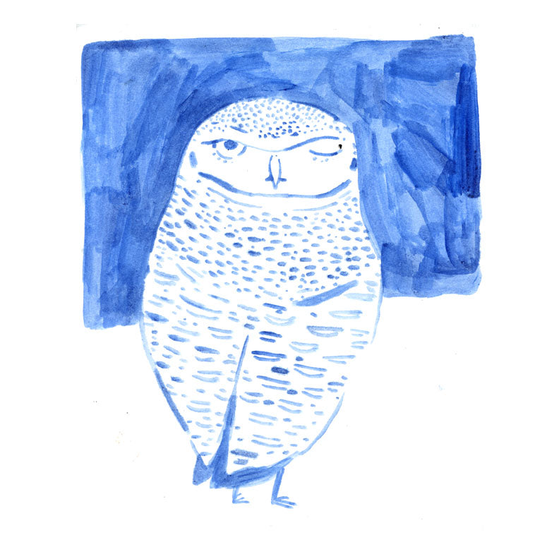 Burrowing Owl, ink wash on paper