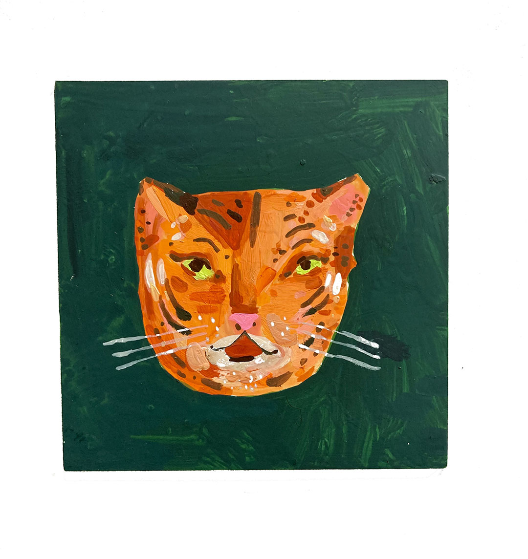 Tiger head, painting on board