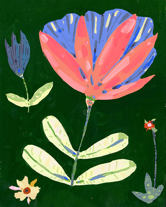 Colorful flowers 2, framed painting on board.