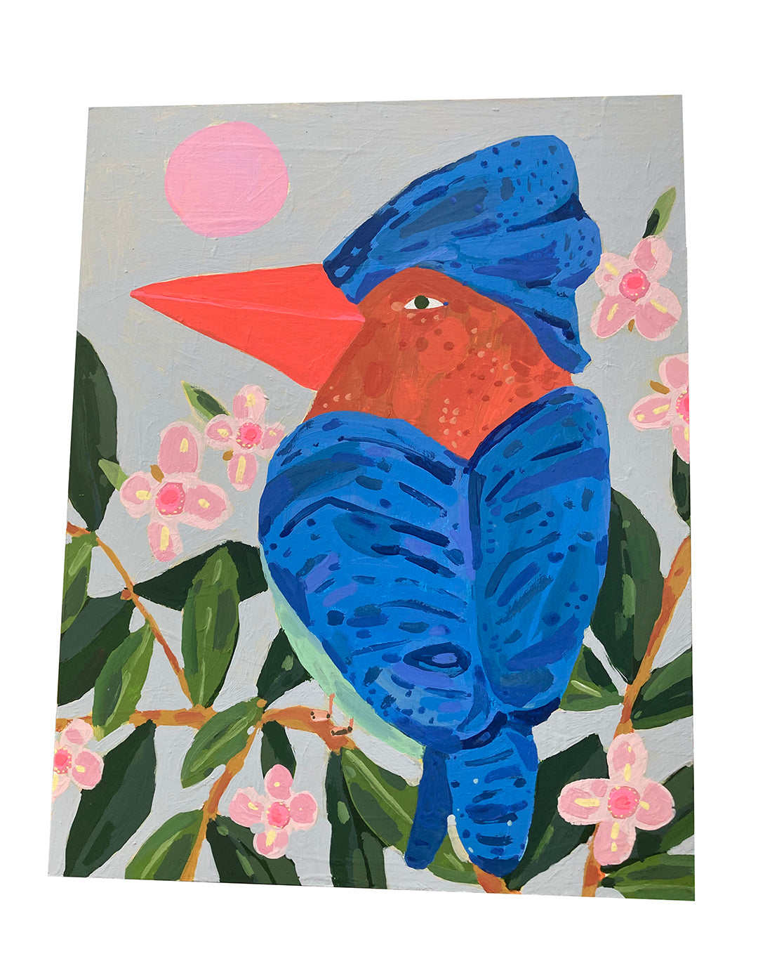 Kingfisher, painting on wood panel