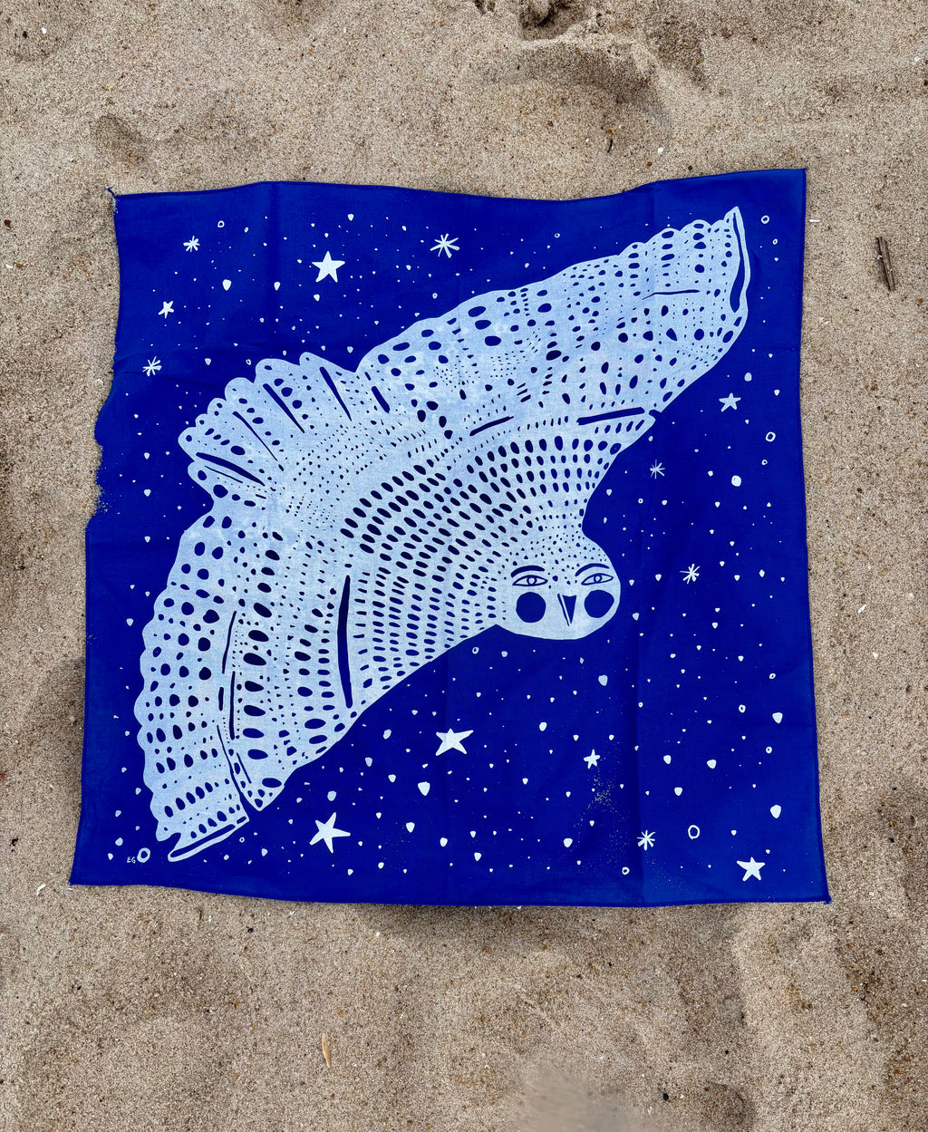 Owl Bandana, screen printed cotton scarf
