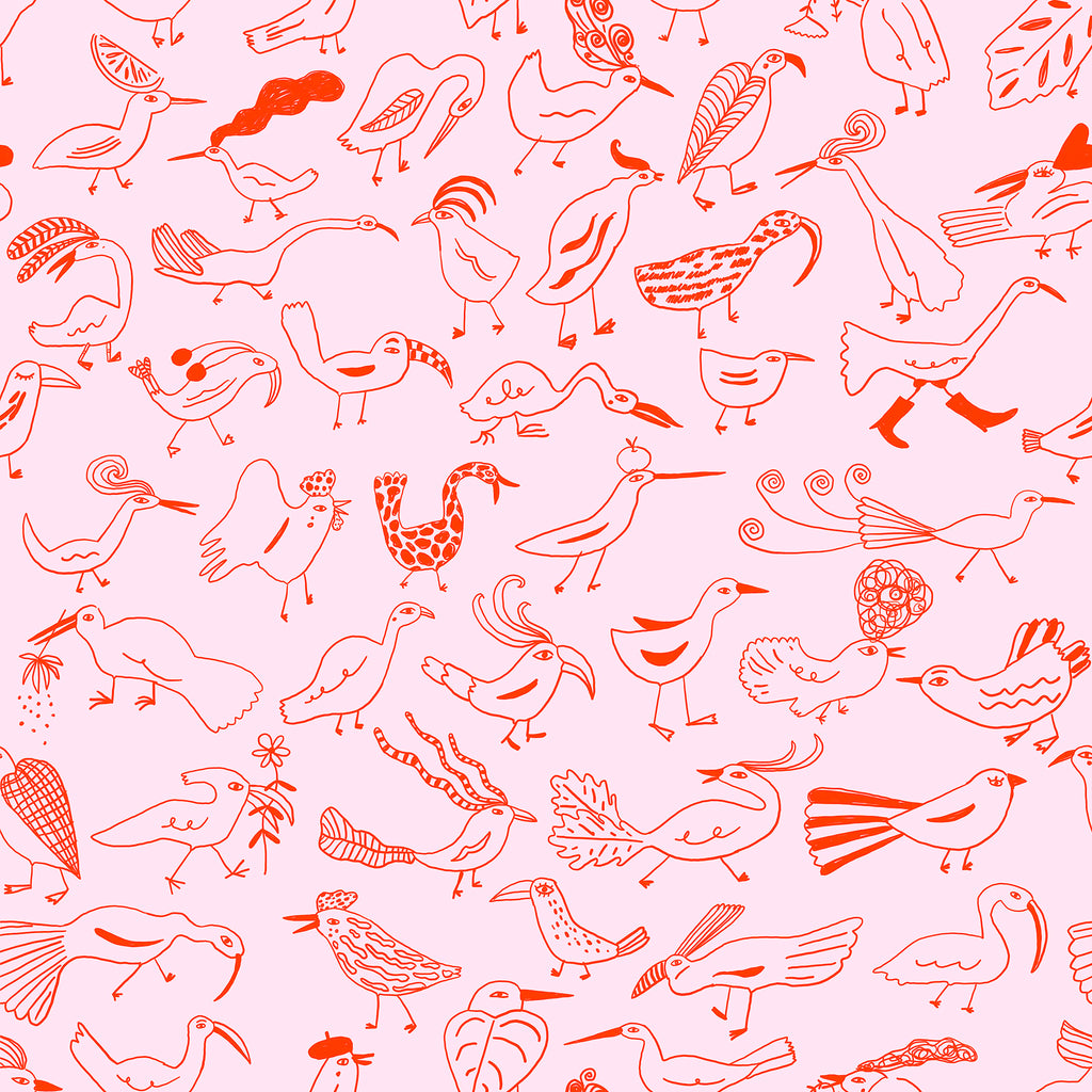 Birds, pink and red Wallpaper