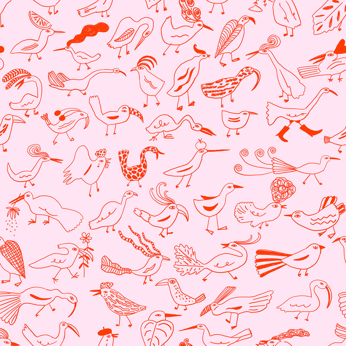 Birds, pink and red Wallpaper