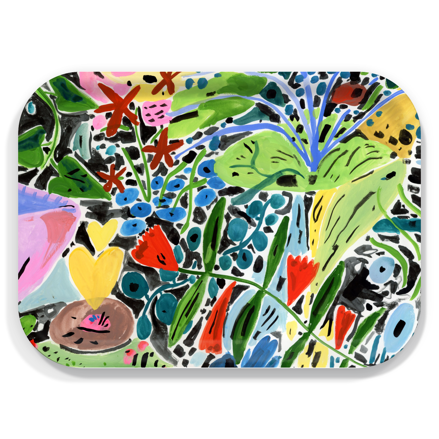 Floral illustrated wooden tray