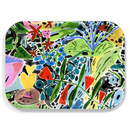 Floral illustrated wooden tray