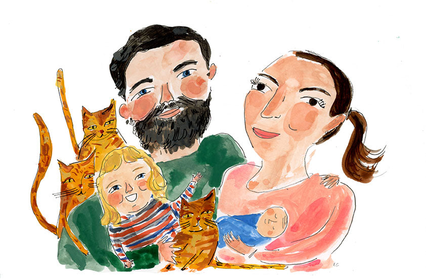 Custom watercolor portraits, 9" by 12"