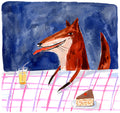 Fox and cake, painting on paper