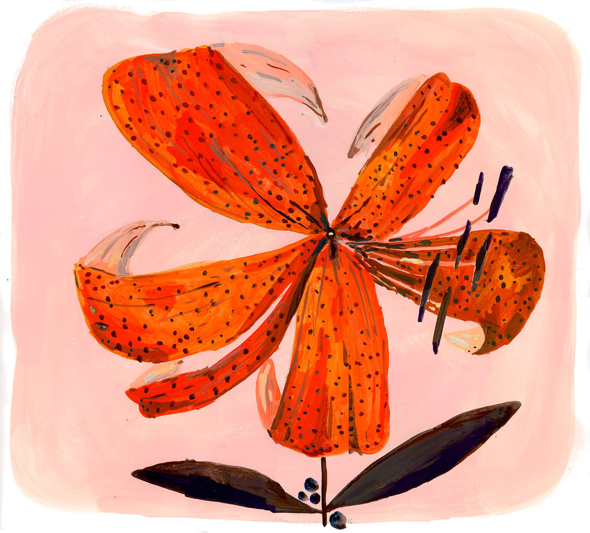 Large tiger lily painting on paper