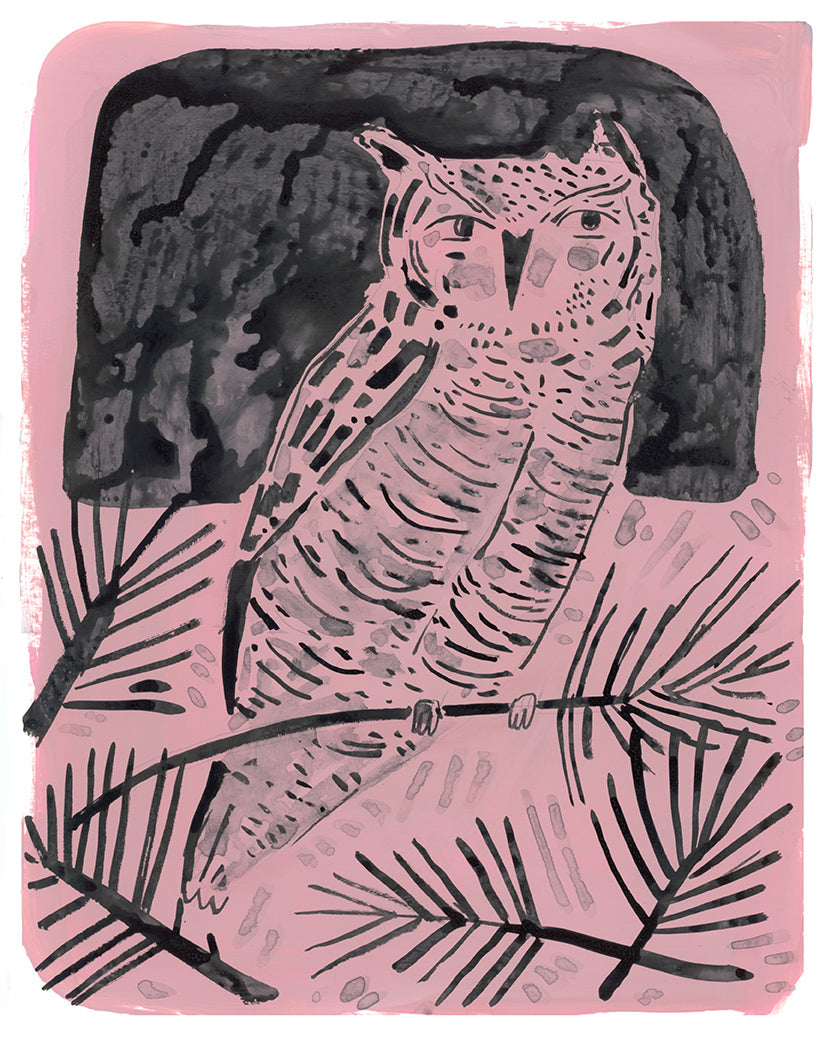 Great Horned Owl, painting on paper