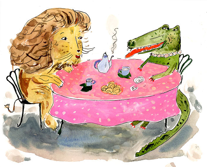 Lion and Alligator Notecard