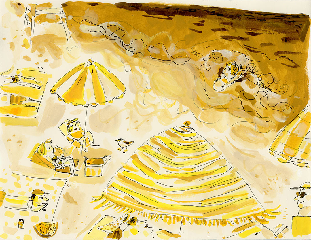 Beach painting in yellows 1