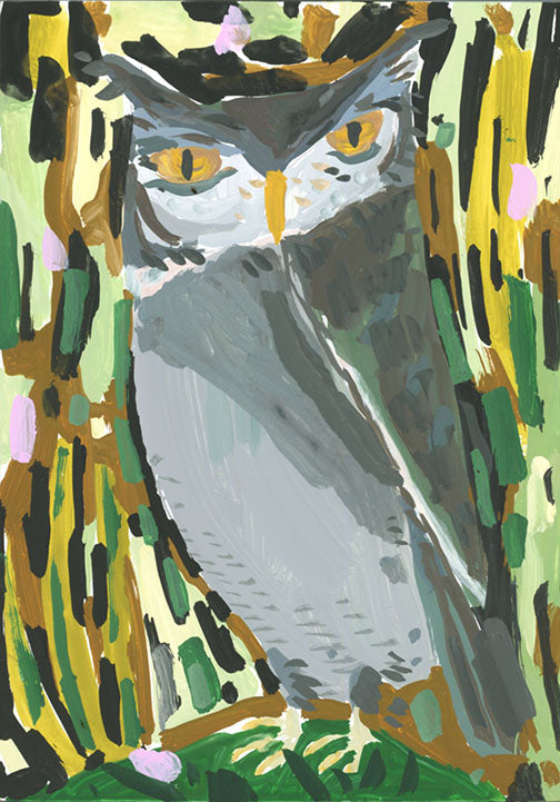 Owl painting on wood block, 2