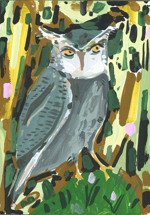 Owl painting on wood block, 3