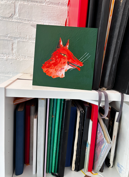 Fox  head, painting on board