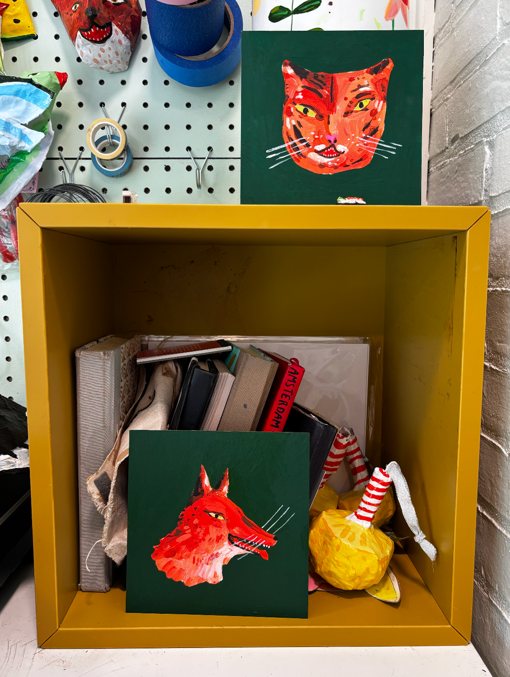 Fox  head, painting on board