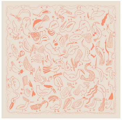 Bird Bandana in coral, screen printed cotton scarf