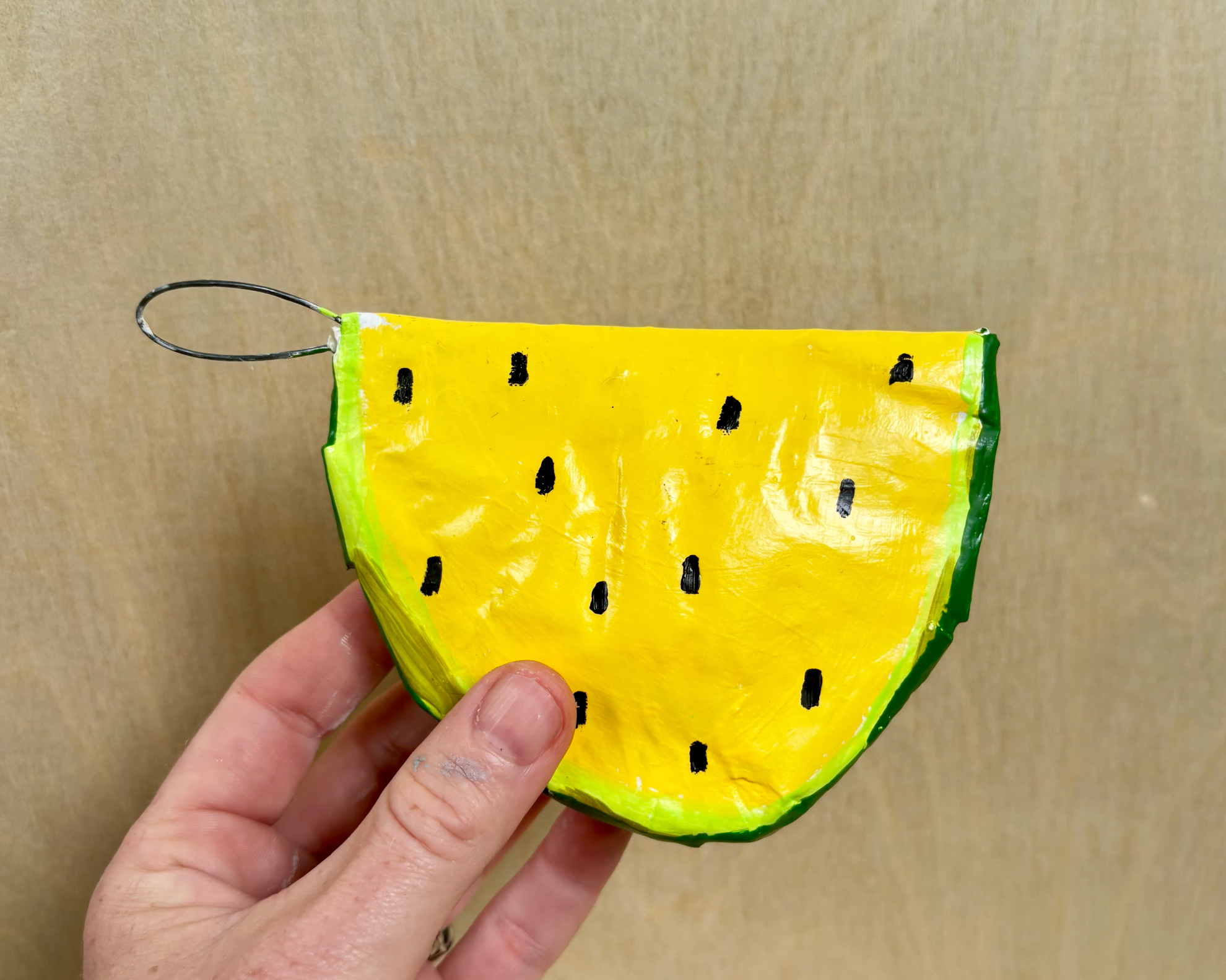 Watermelon, paper mache ornament