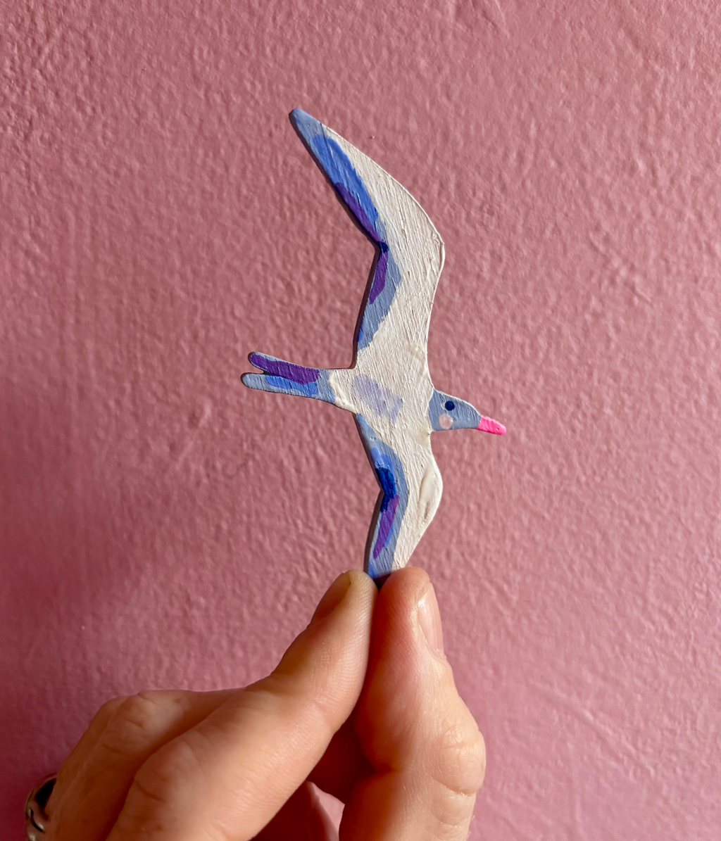 Bird pin, hand painted