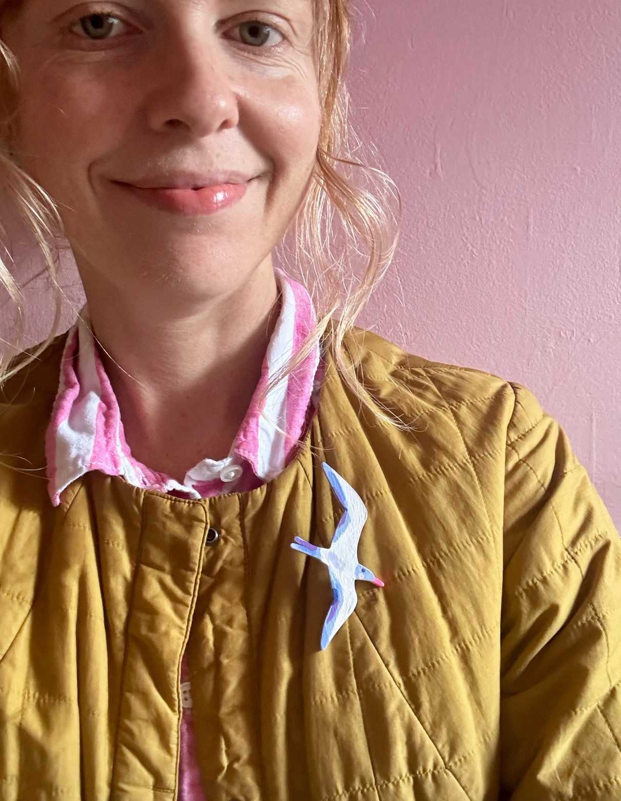 Bird pin, hand painted