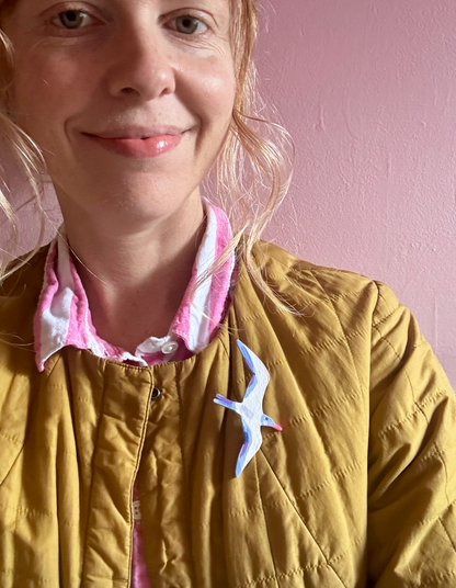 Bird pin, hand painted
