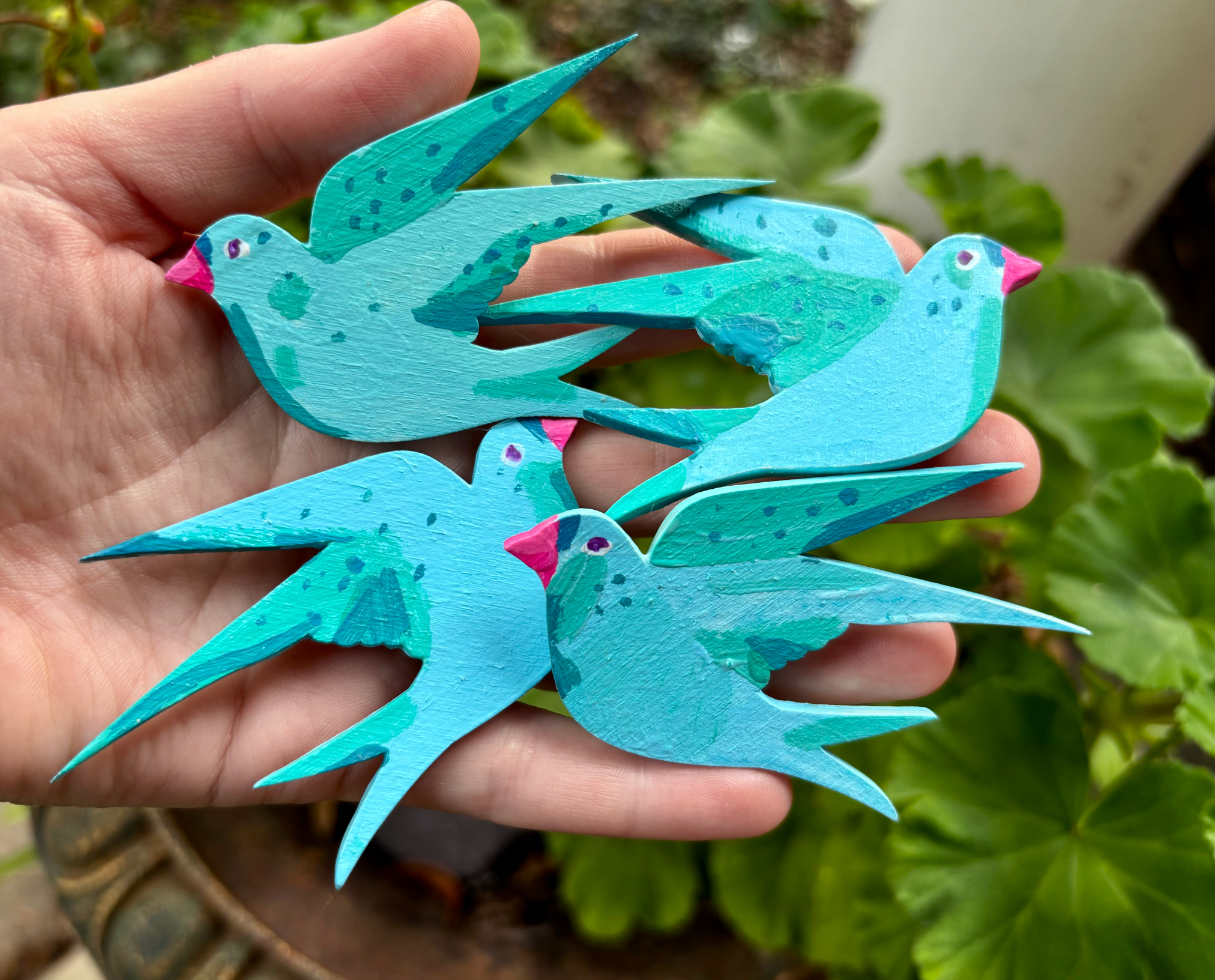 Teal bird pin, hand painted