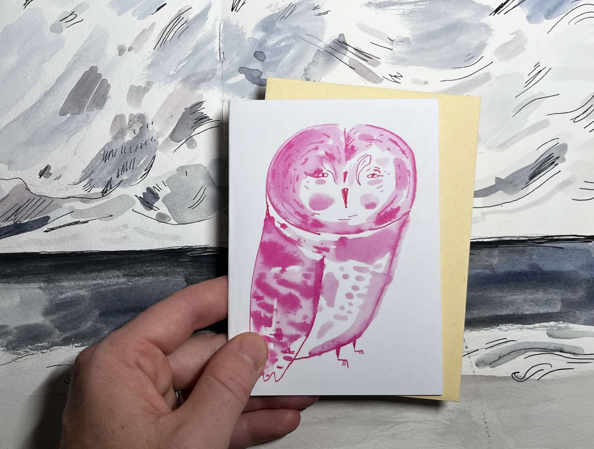 Pink Owl Notecard