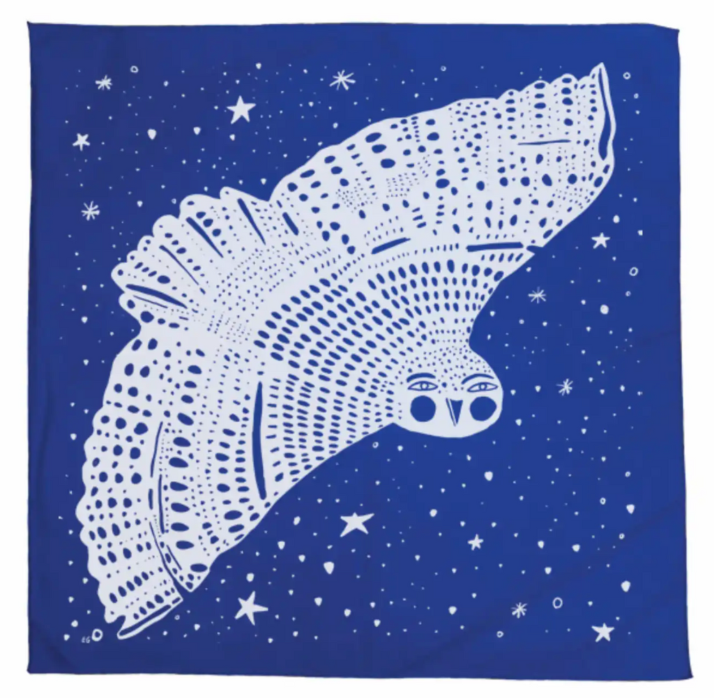 Owl Bandana, screen printed cotton scarf
