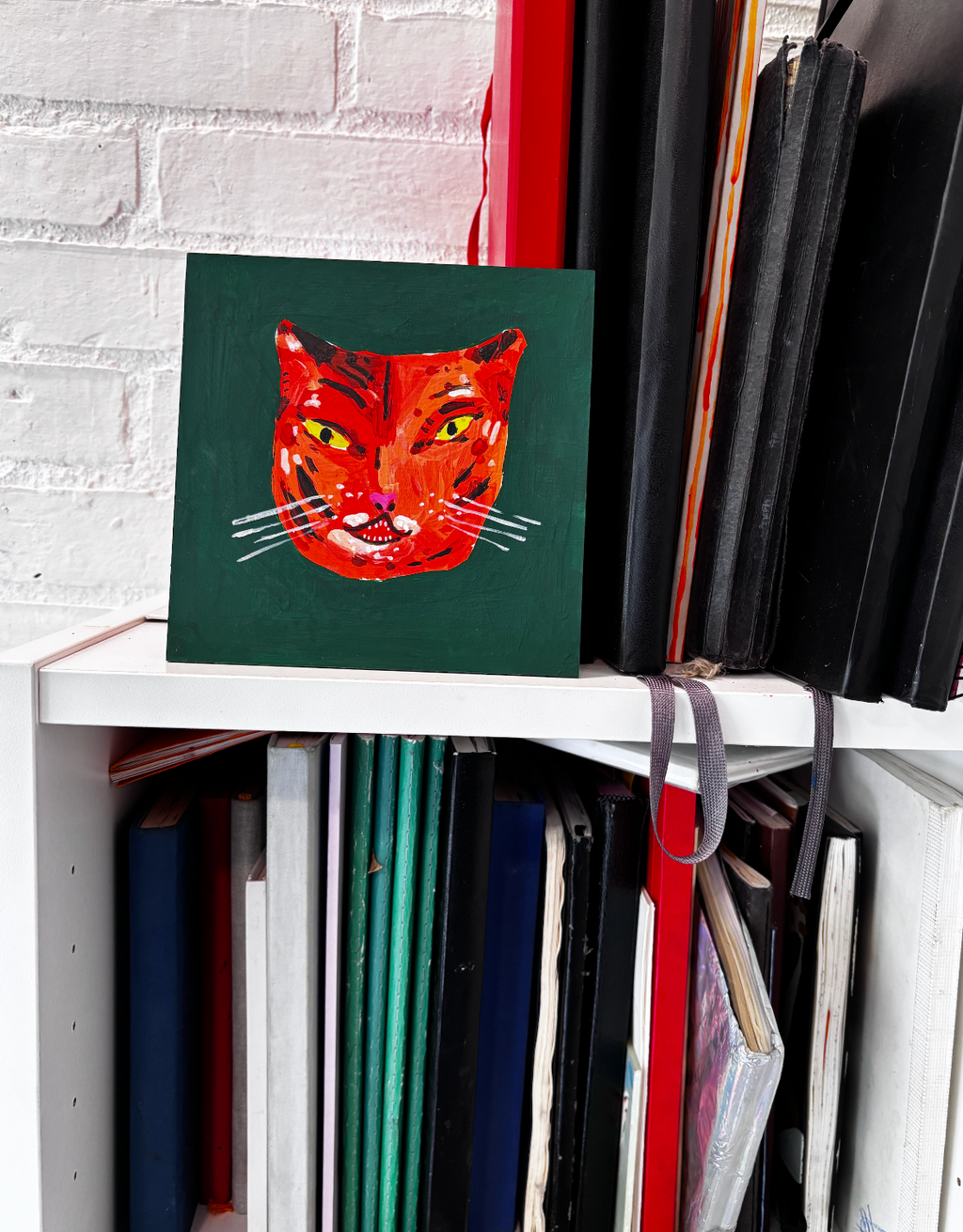 Tiger head, painting on board