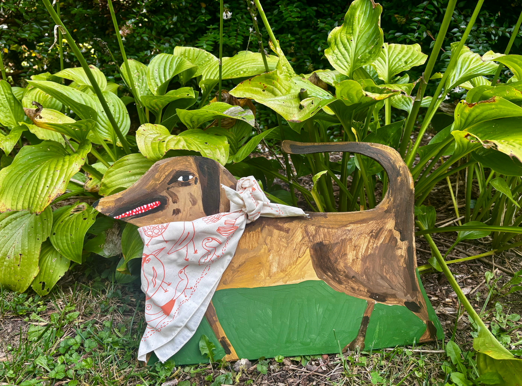 Bird Bandana in coral, screen printed cotton scarf