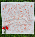 Bird Bandana in coral, screen printed cotton scarf