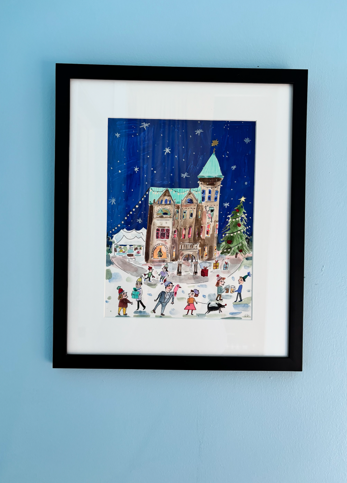 Christmas Market, framed painting on paper