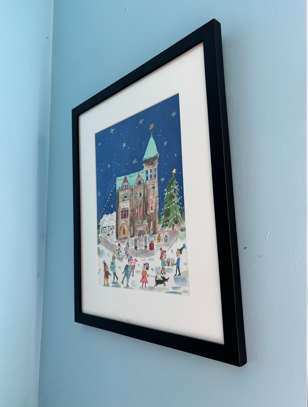 Christmas Market, framed painting on paper