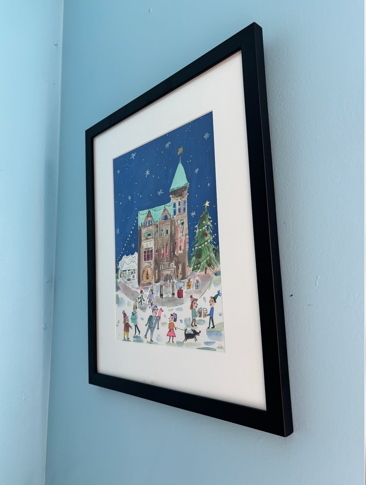 Christmas Market, framed painting on paper