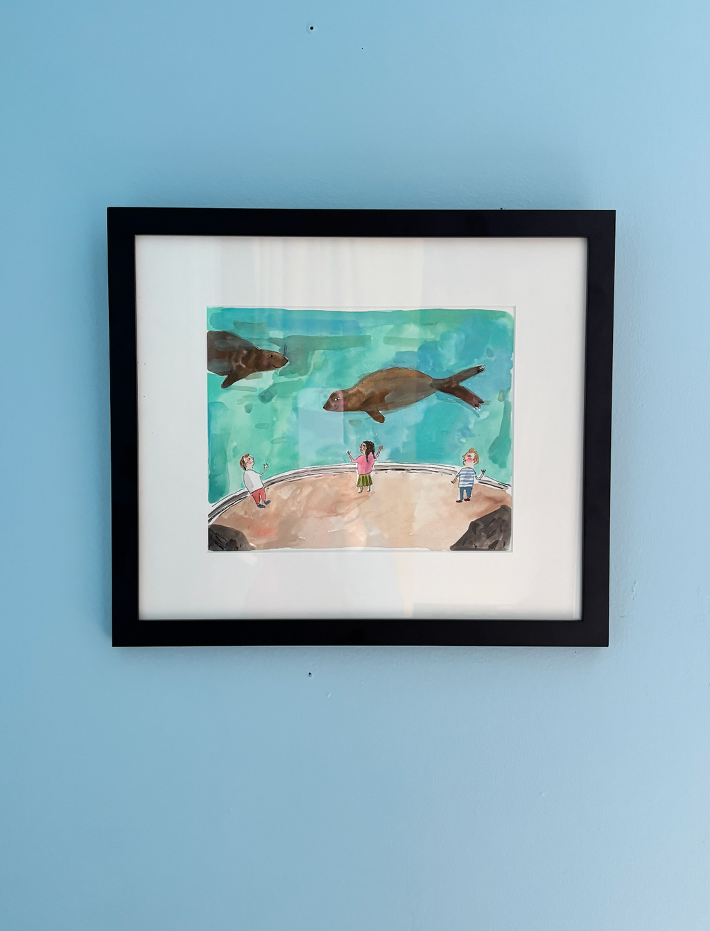 Seals, framed painting on paper