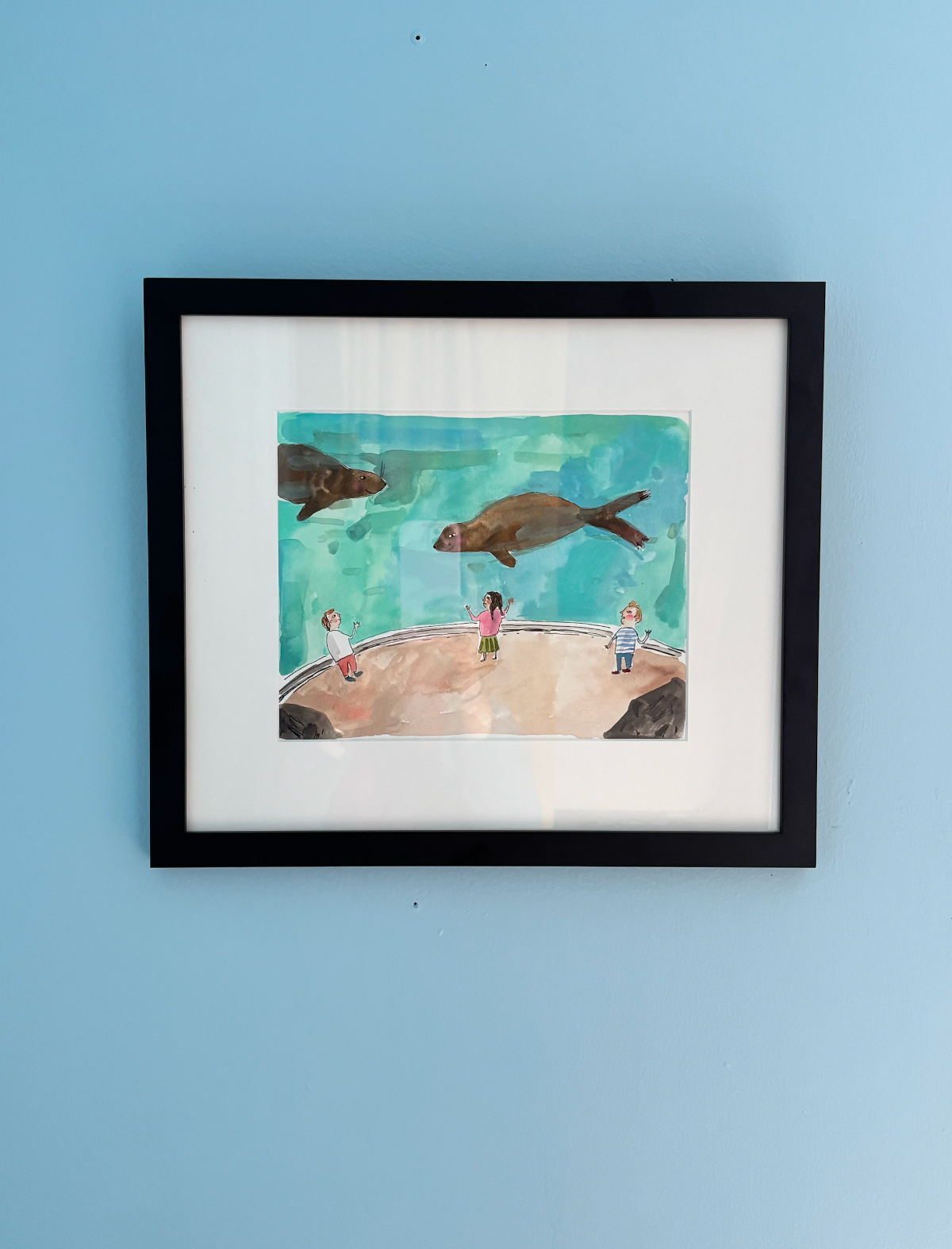 Seals, framed painting on paper