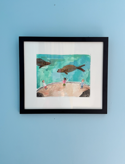 Seals, framed painting on paper