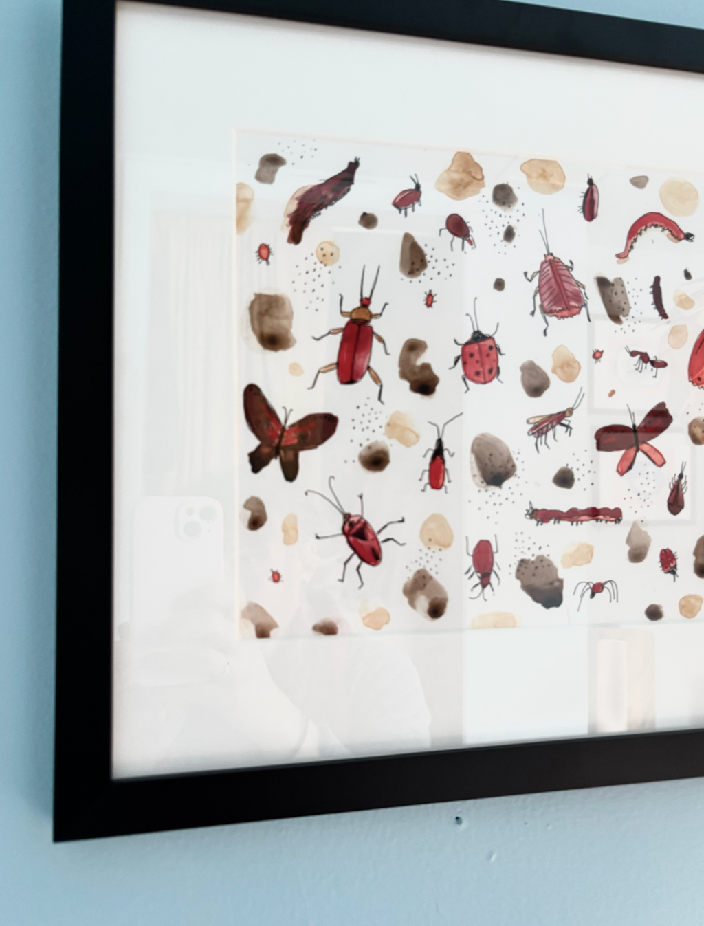 Red Bugs, framed painting on paper