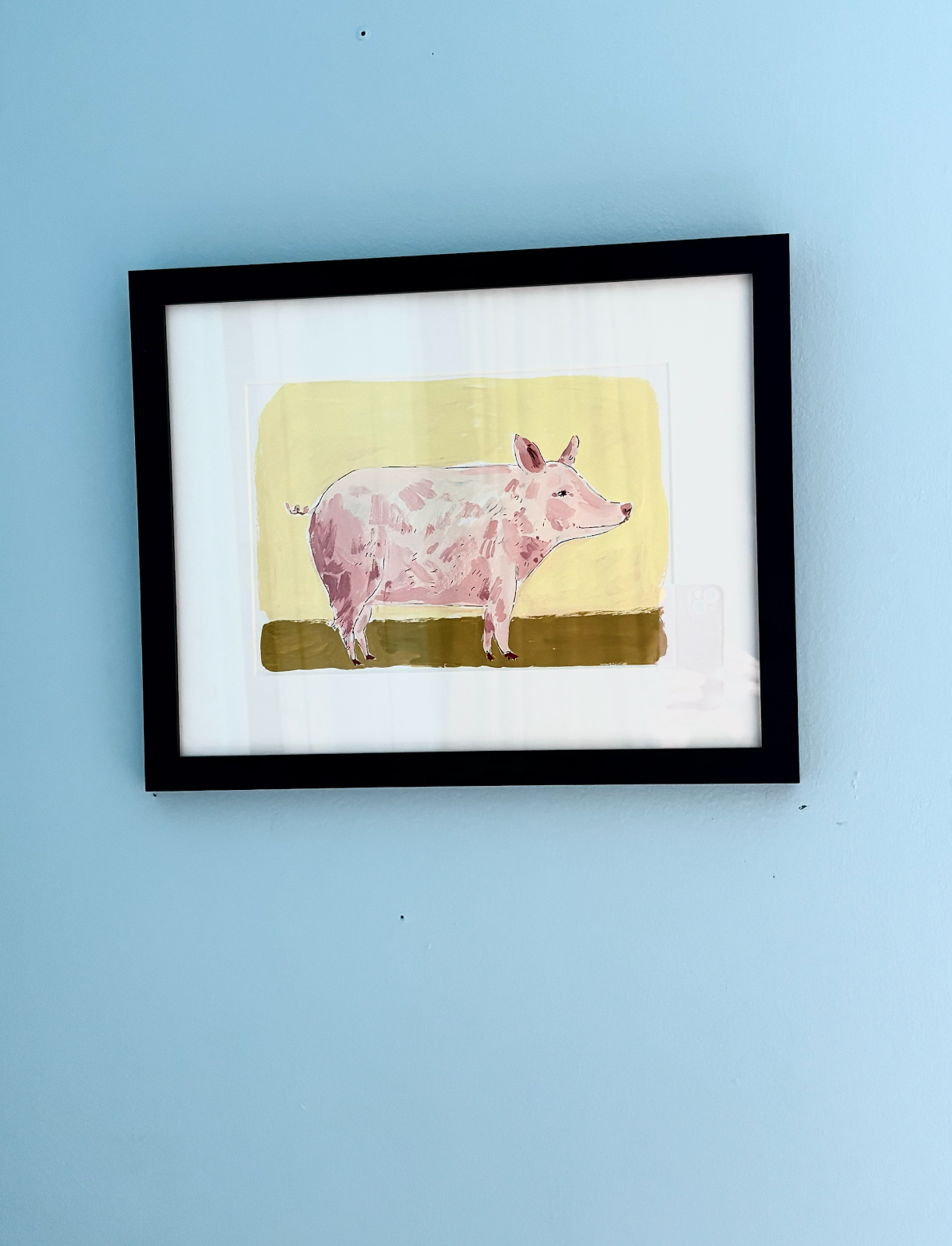 Pig, framed painting on paper
