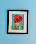 Red Flowers, framed painting on paper