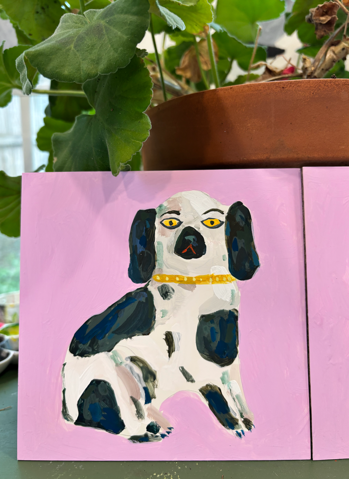 Staffordshire dog statues, navy and lilac