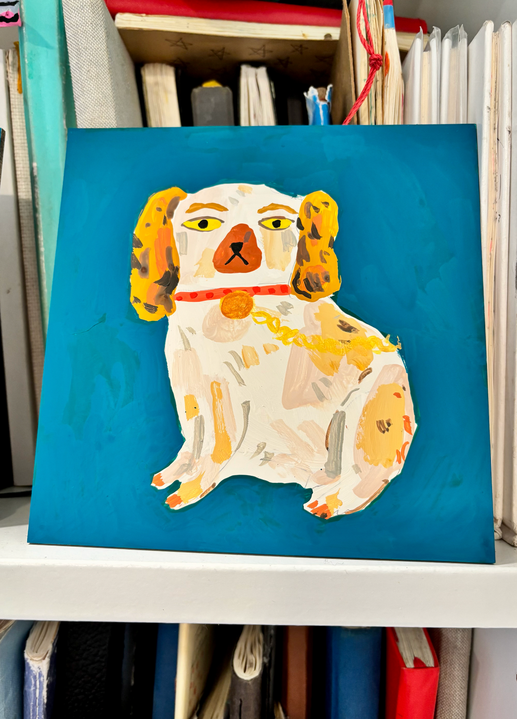 Staffordshire dog statues, turquoise and brown