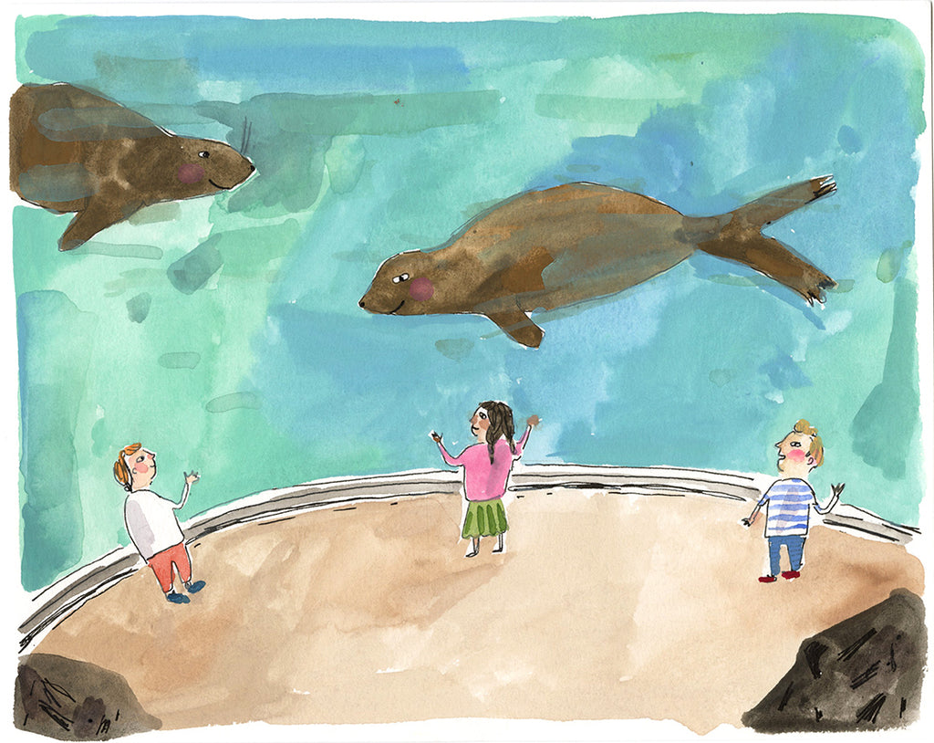 Seals, framed painting on paper