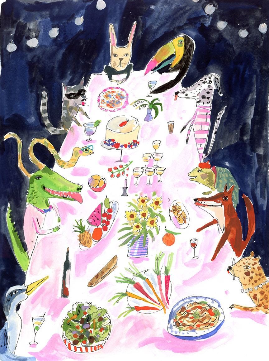 Animal Dinner Party, Framed canvas